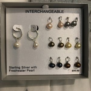 Elegant silver interchangeable pearl earrings